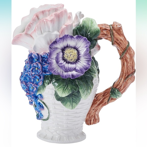 Fitz and Floyd Jardin Floral Bouquet Pitcher Vase Decorative, 9.5 Inch High - Picture 2 of 10